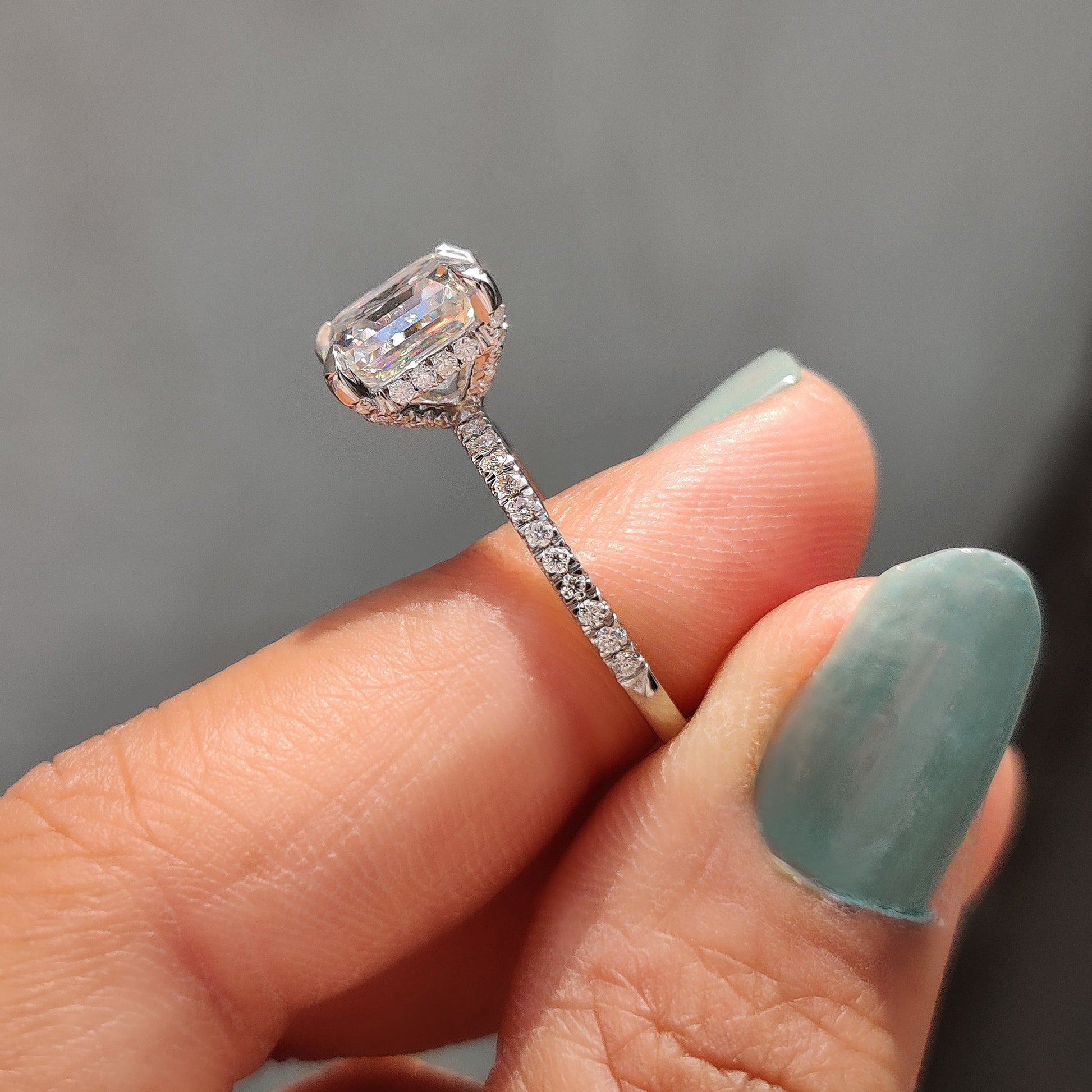 Hidden Halo Asscher Cut Moissanite Ring