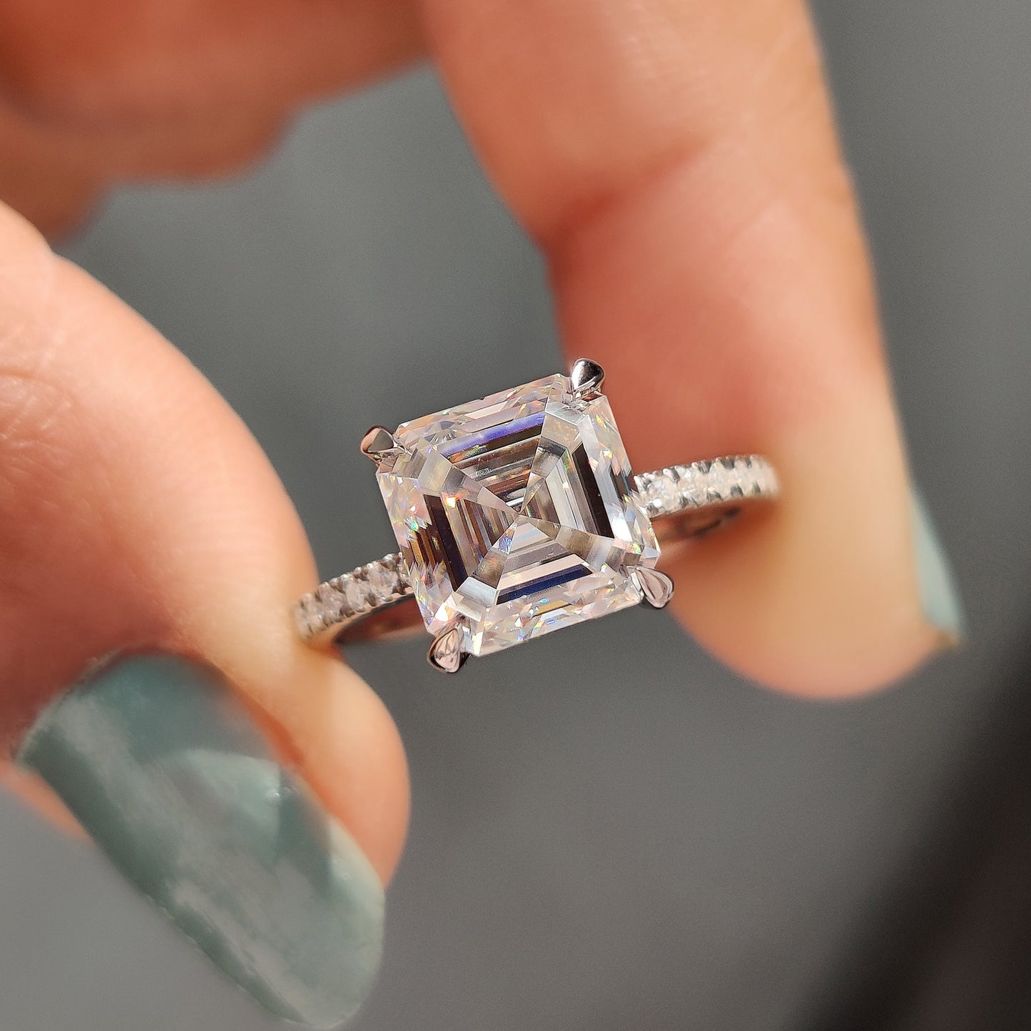 Hidden Halo Asscher Cut Moissanite Ring