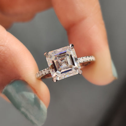 Hidden Halo Asscher Cut Moissanite Ring