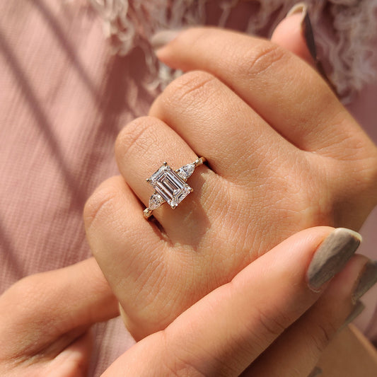 Five Stone Engagement Ring - Emerald, Round And Pear Diamond