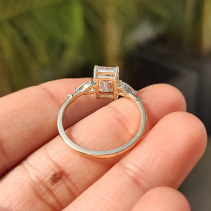 Five Stone Engagement Ring - Emerald, Round And Pear Diamond