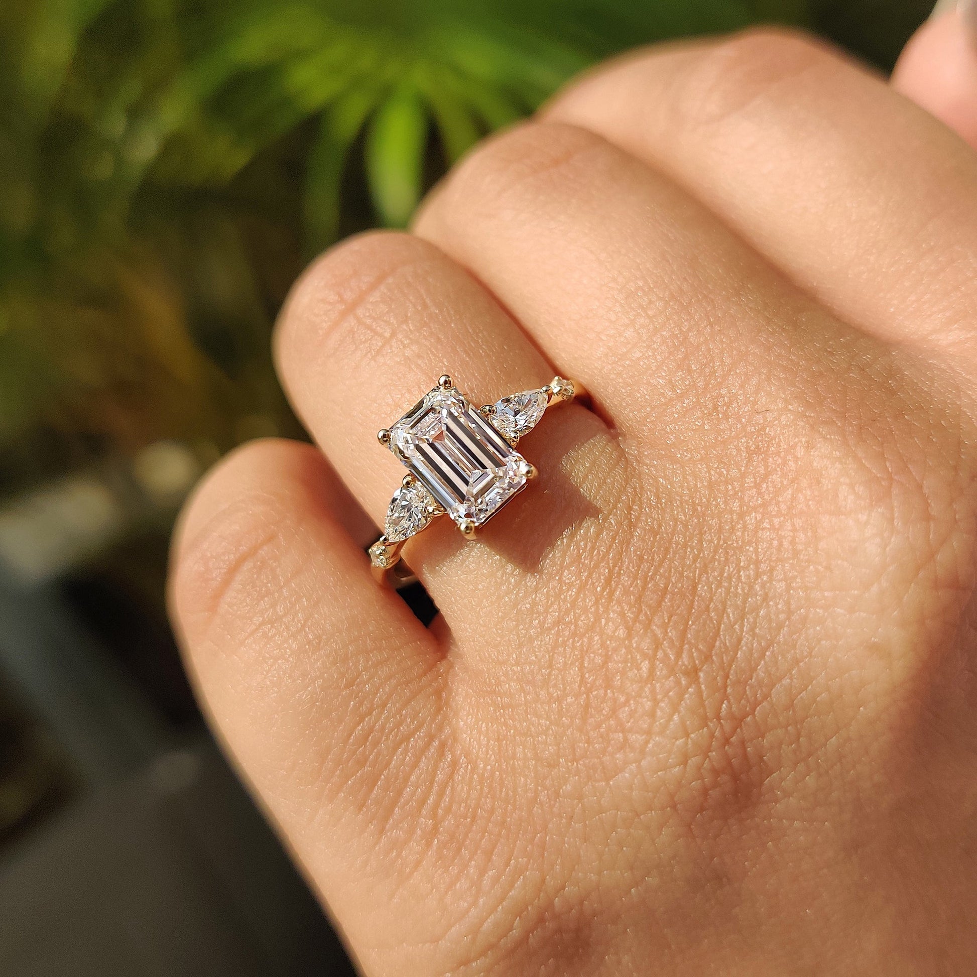 Five Stone Engagement Ring - Emerald, Round And Pear Diamond