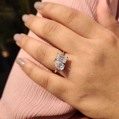 Pear and Emerald Cut Two Stone Engagement Ring