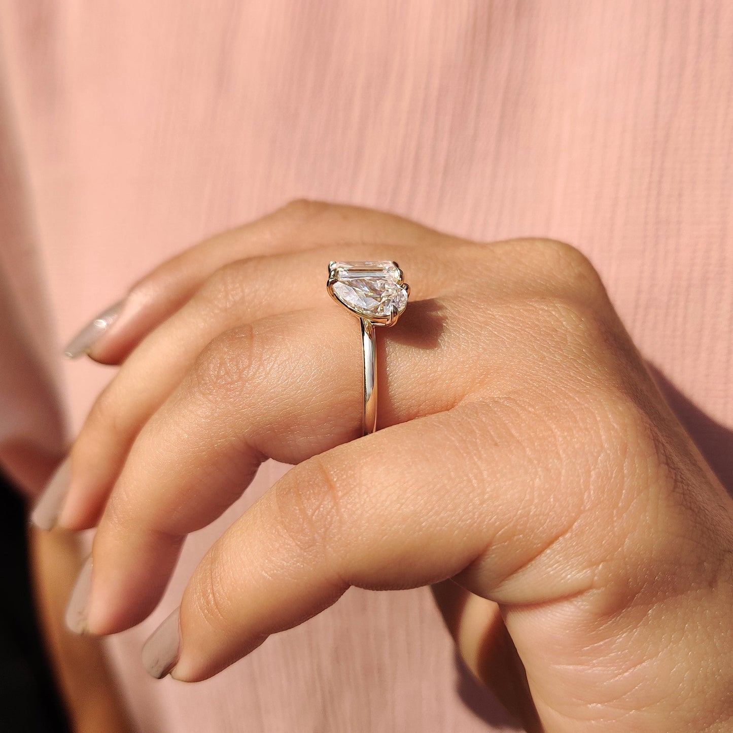 Pear and Emerald Cut Two Stone Engagement Ring