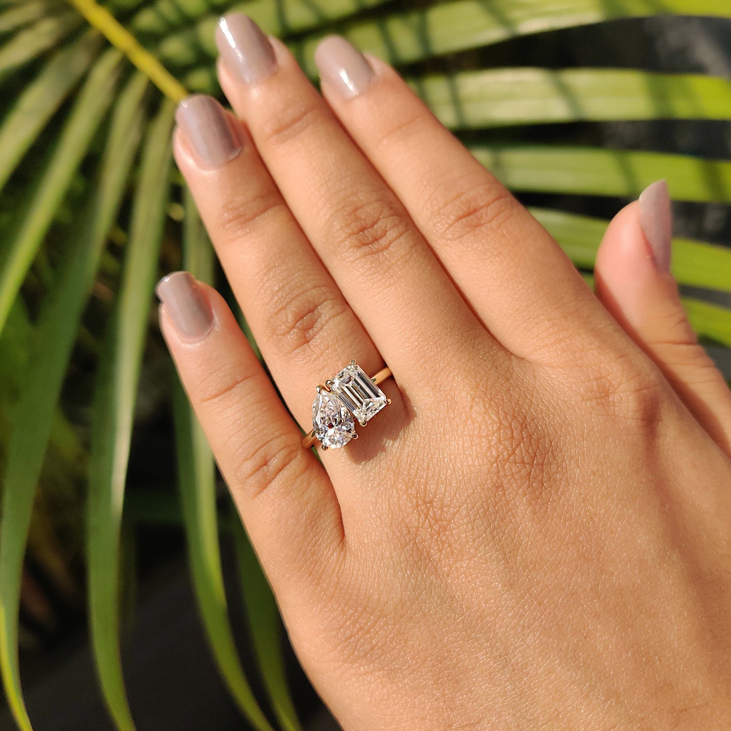 Pear and Emerald Cut Two Stone Engagement Ring
