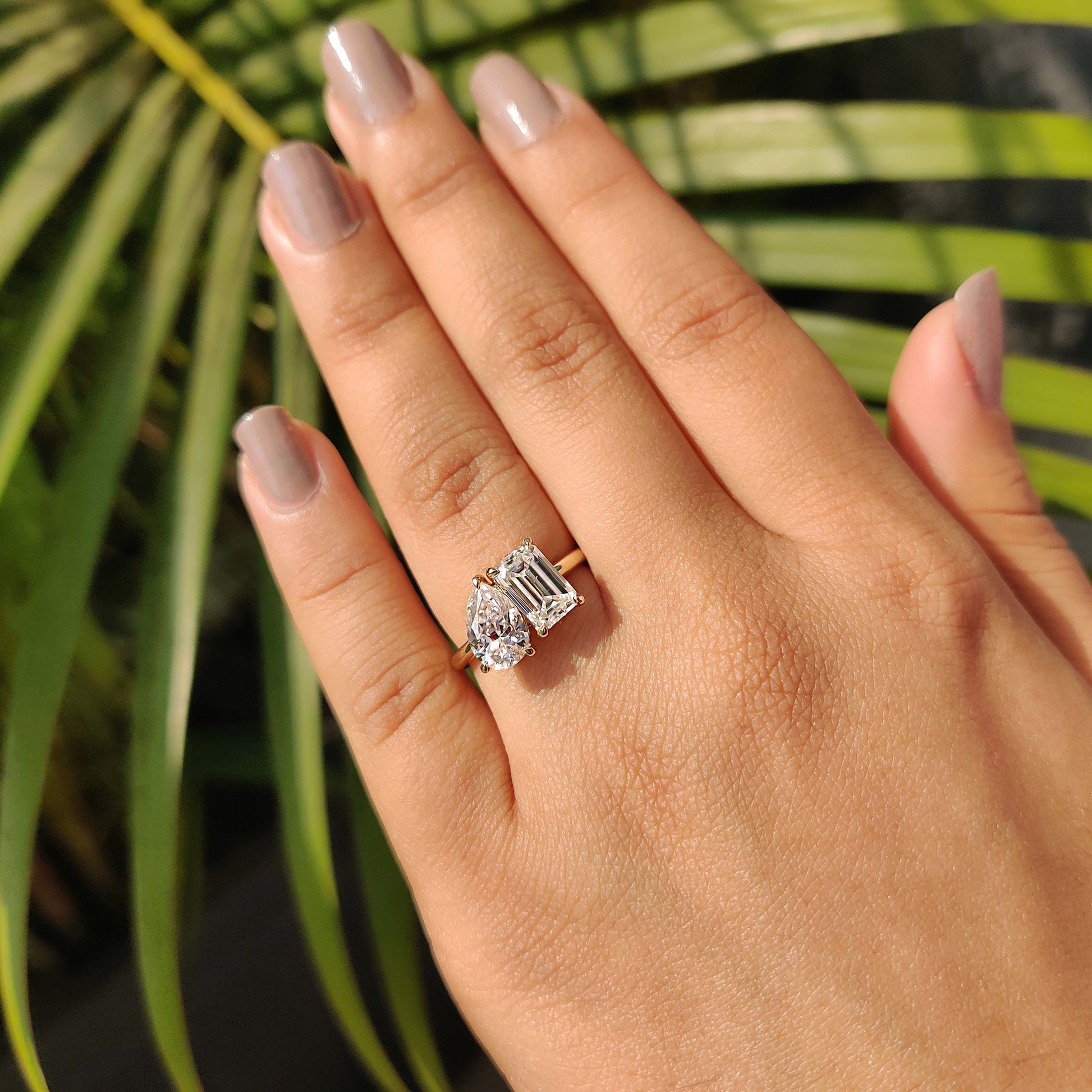 Pear and Emerald Cut Two Stone Engagement Ring
