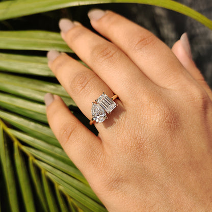 Pear and Emerald Cut Two Stone Engagement Ring