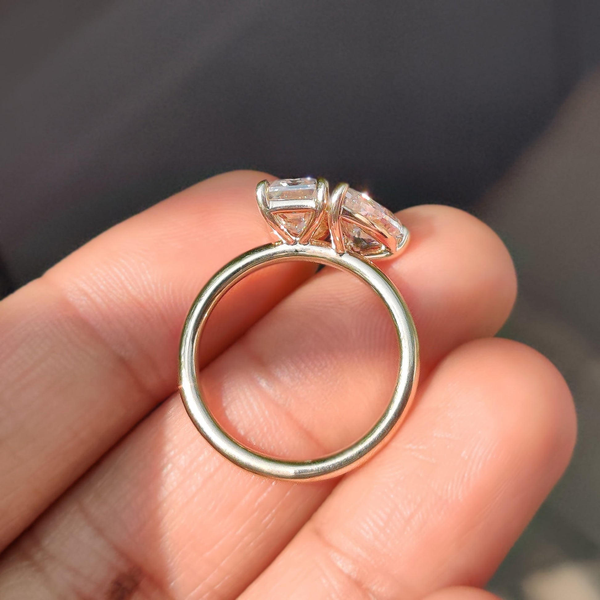 Pear and Emerald Cut Two Stone Engagement Ring