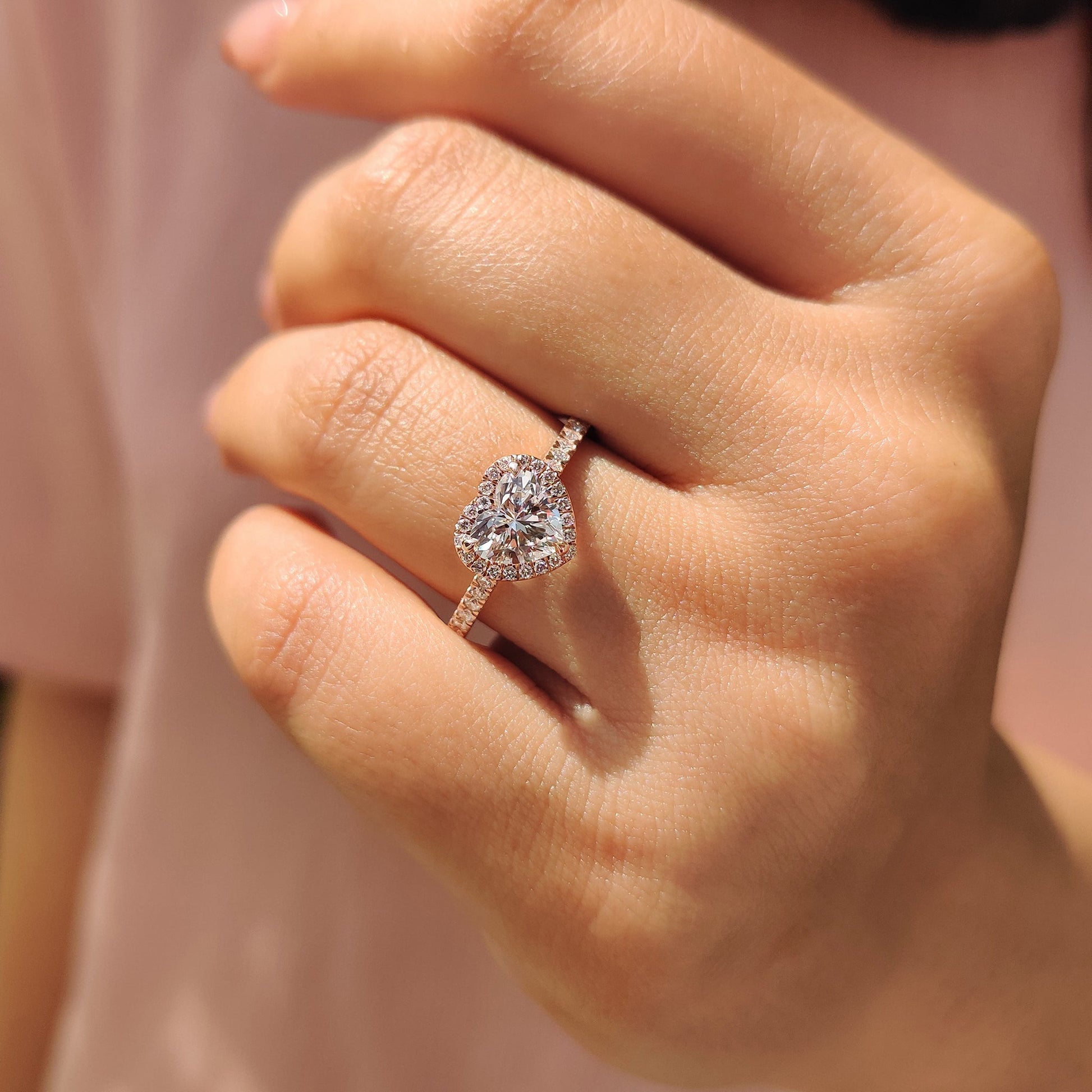 Heart Diamond Ring With Halo Pave Setting