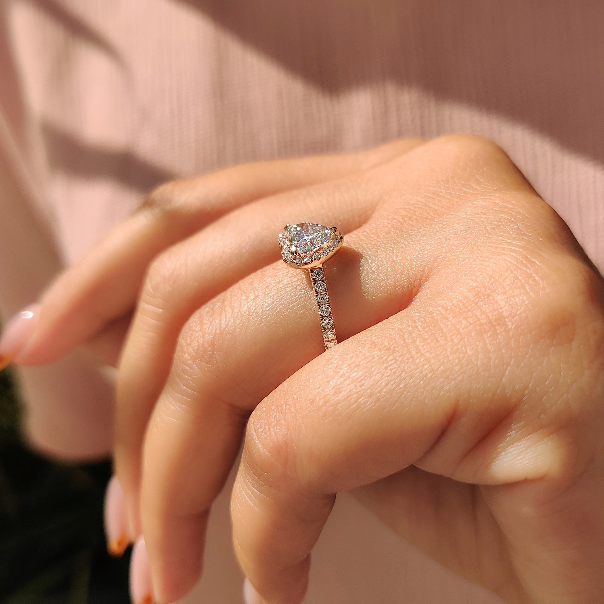 Heart Diamond Ring With Halo Pave Setting