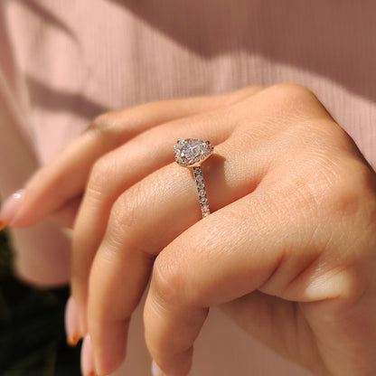 Heart Diamond Ring With Halo Pave Setting