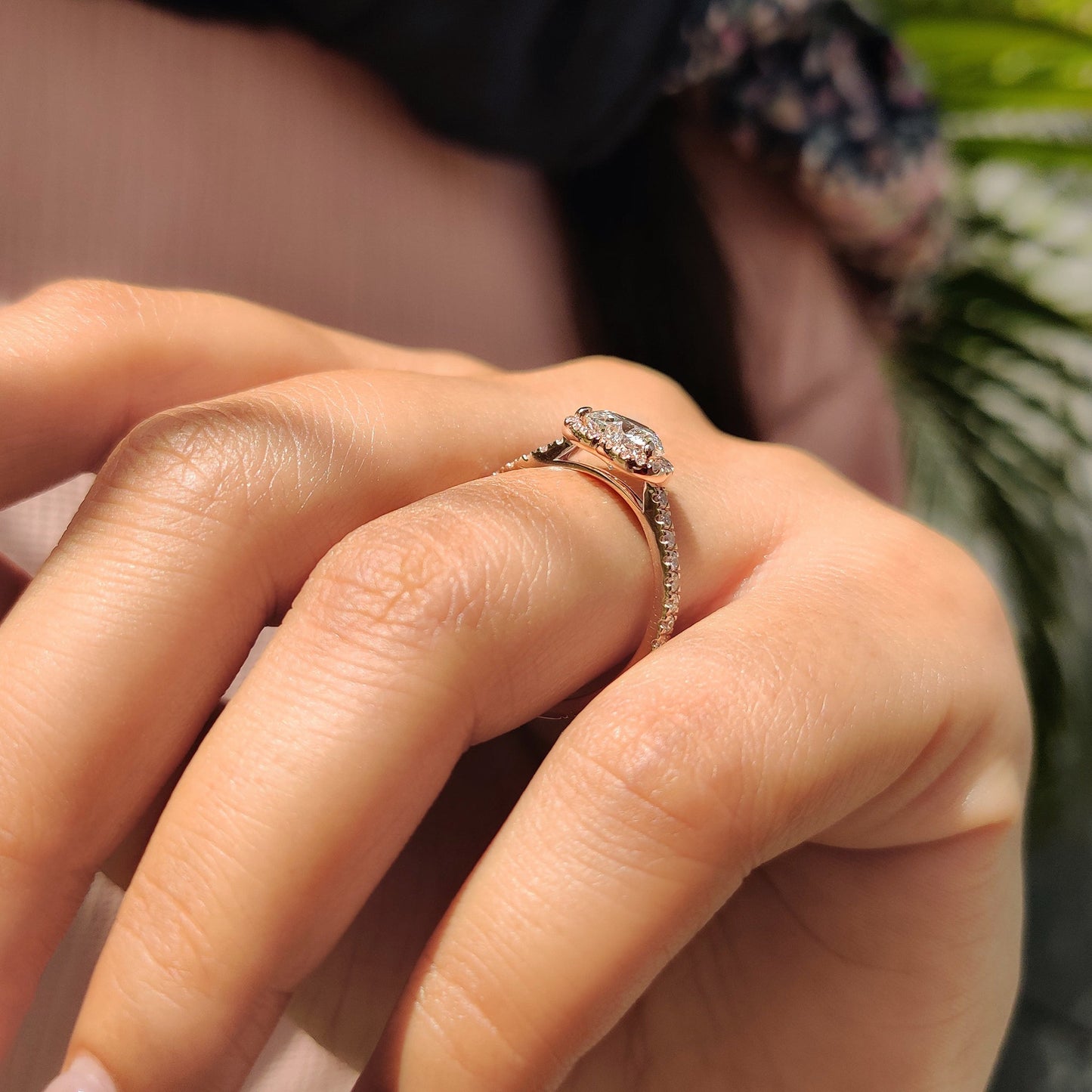 Heart Diamond Ring With Halo Pave Setting