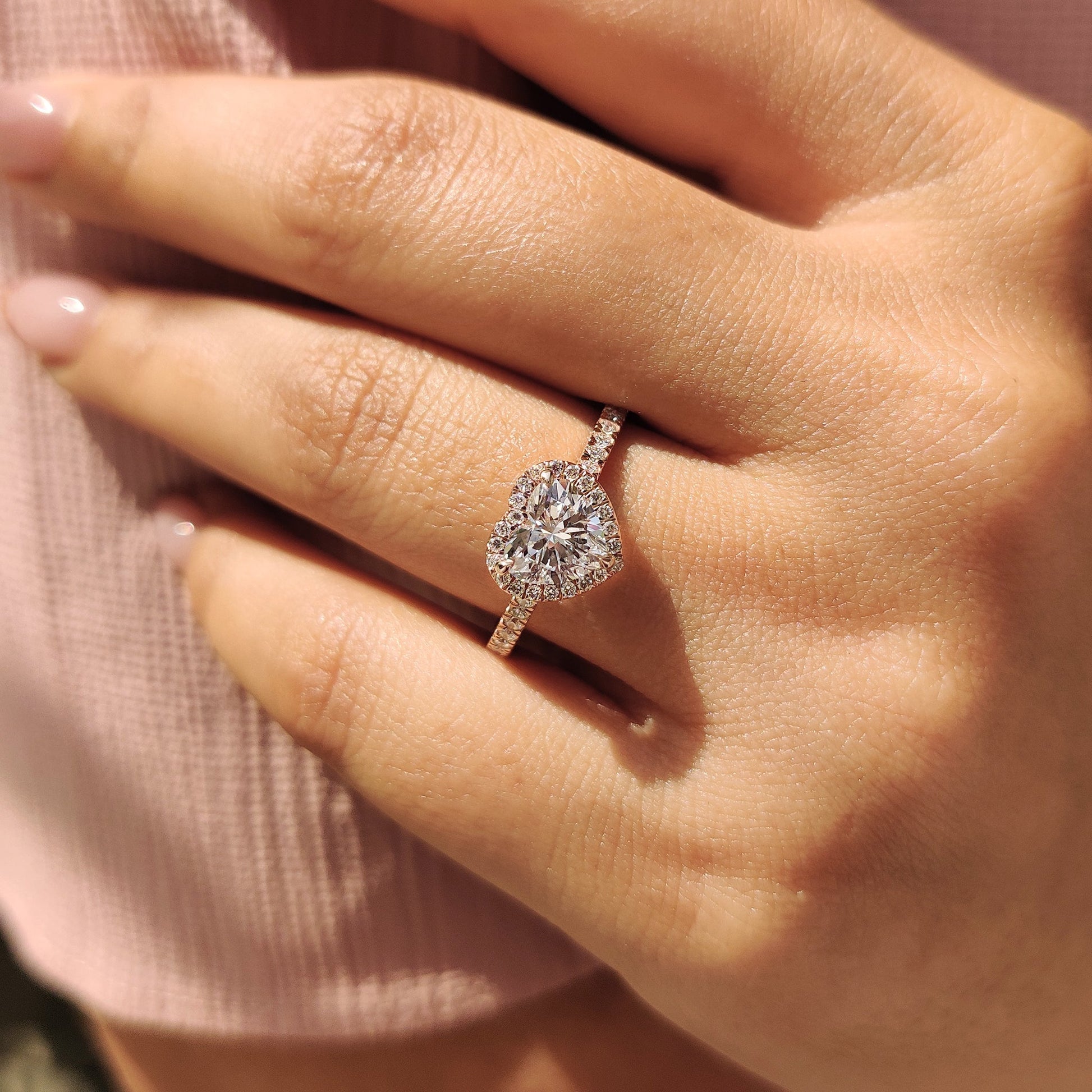 Heart Diamond Ring With Halo Pave Setting