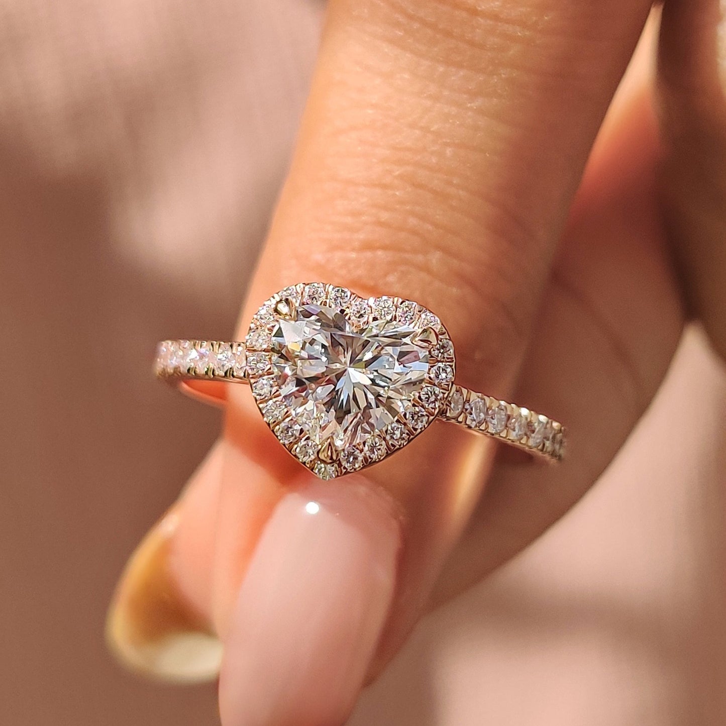 Heart Diamond Ring With Halo Pave Setting