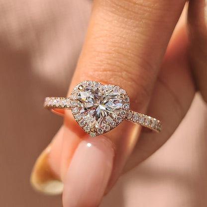 Heart Diamond Ring With Halo Pave Setting