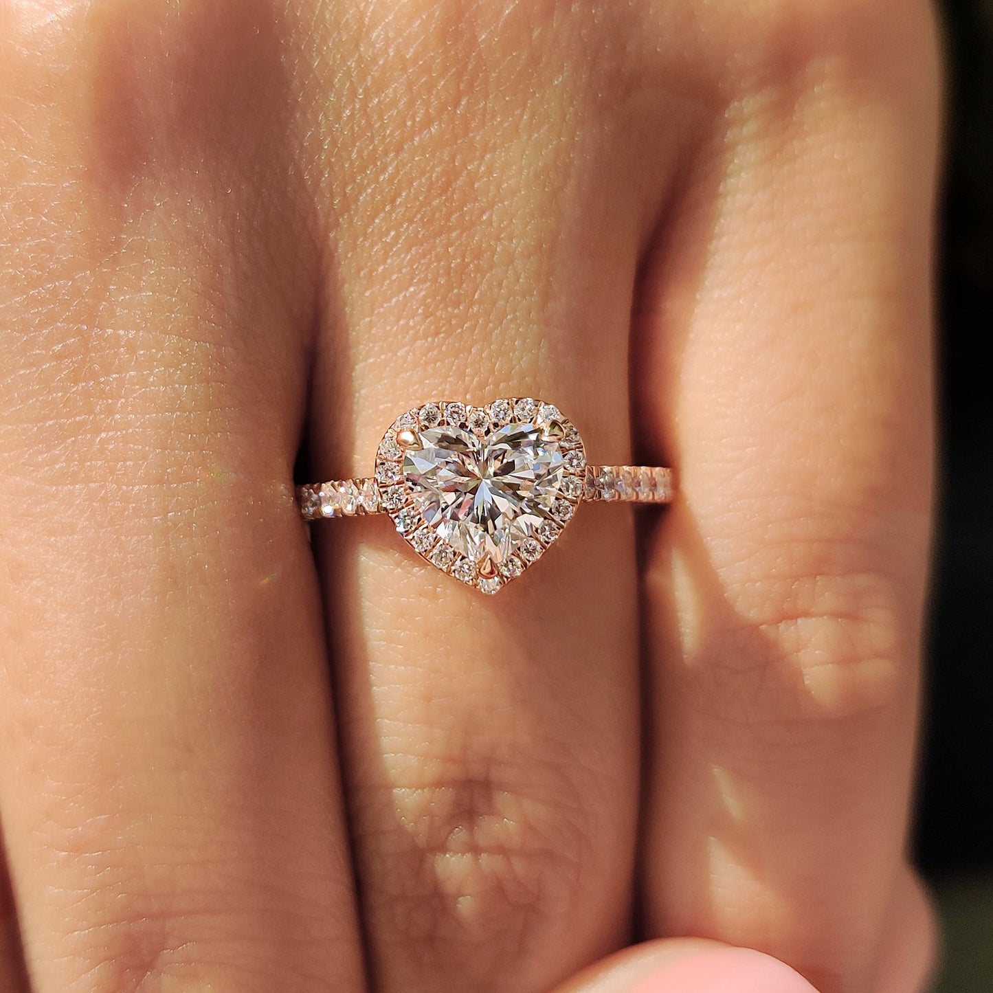 Heart Diamond Ring With Halo Pave Setting