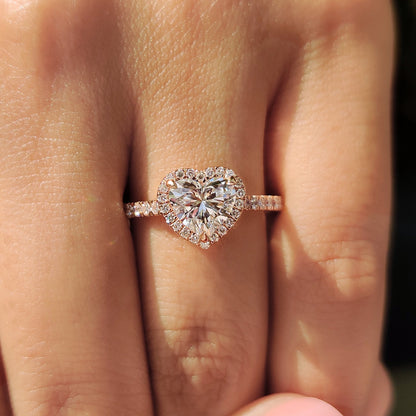 Heart Diamond Ring With Halo Pave Setting