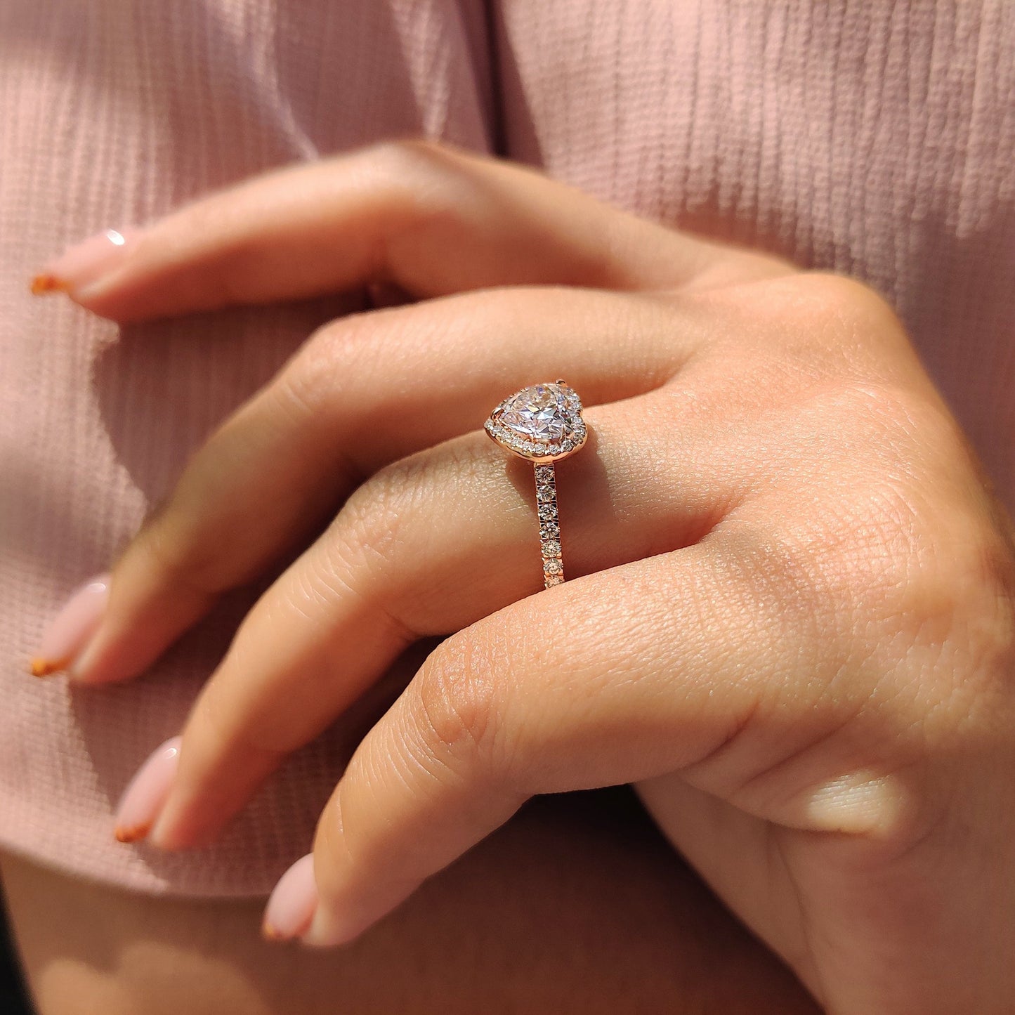 Heart Diamond Ring With Halo Pave Setting