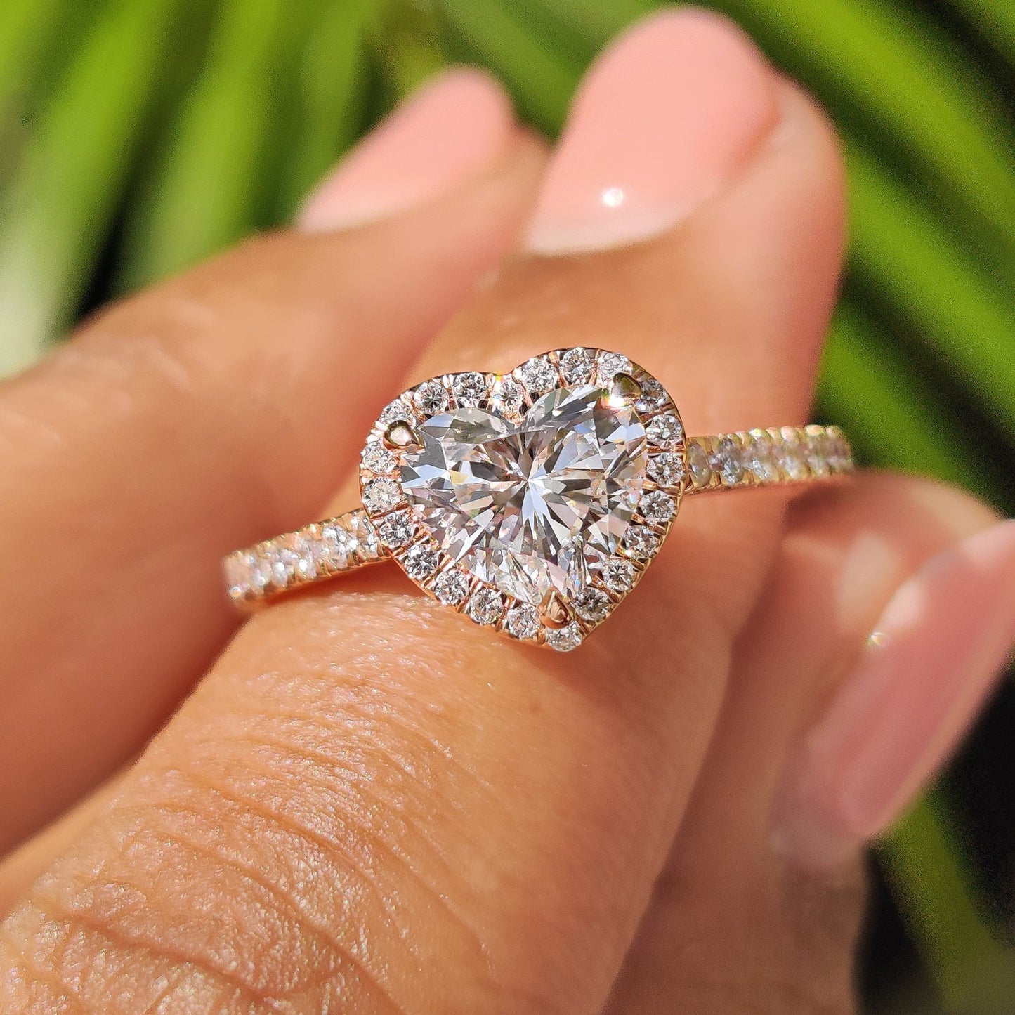 Heart Diamond Ring With Halo Pave Setting