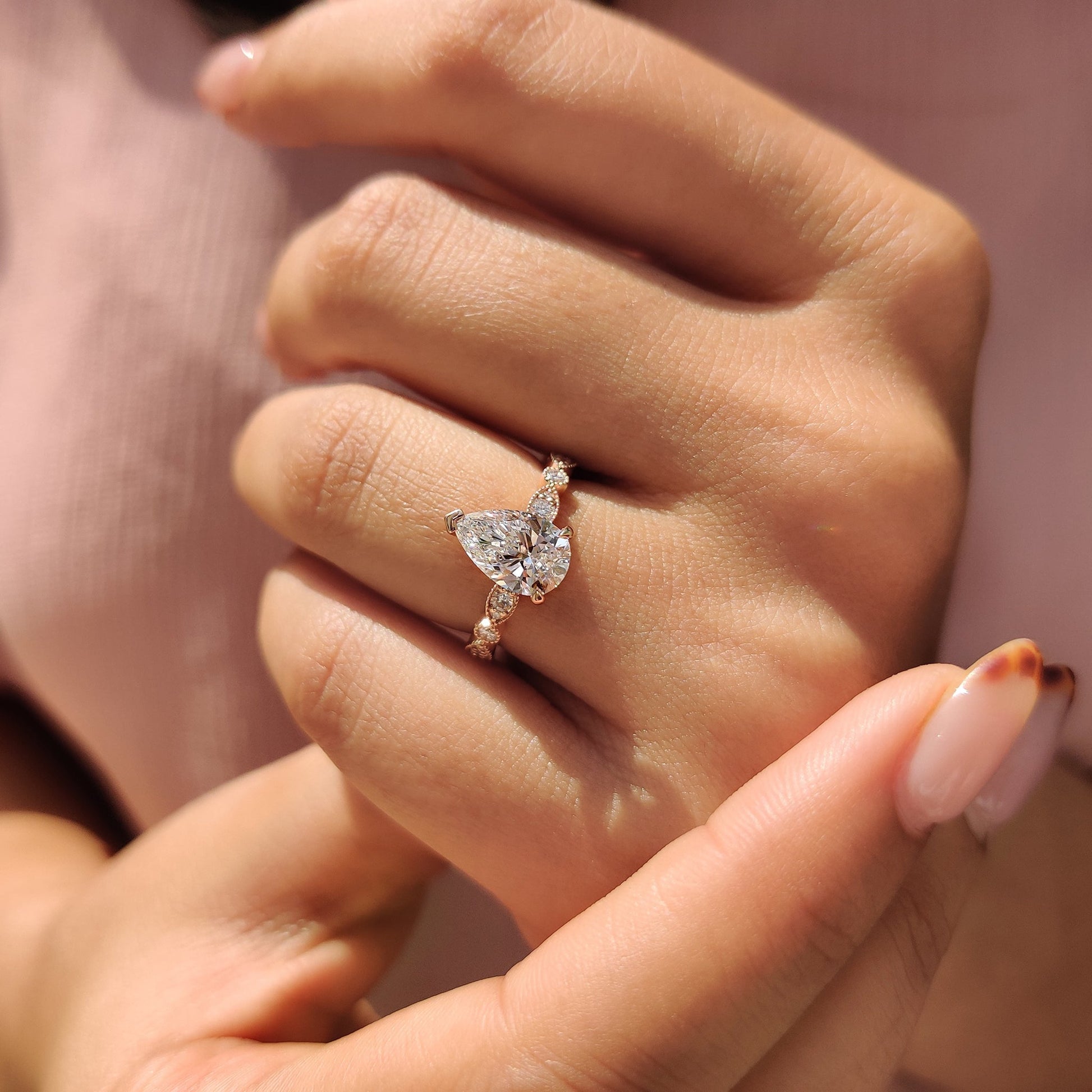 Pear Diamond Ring In Rose Gold