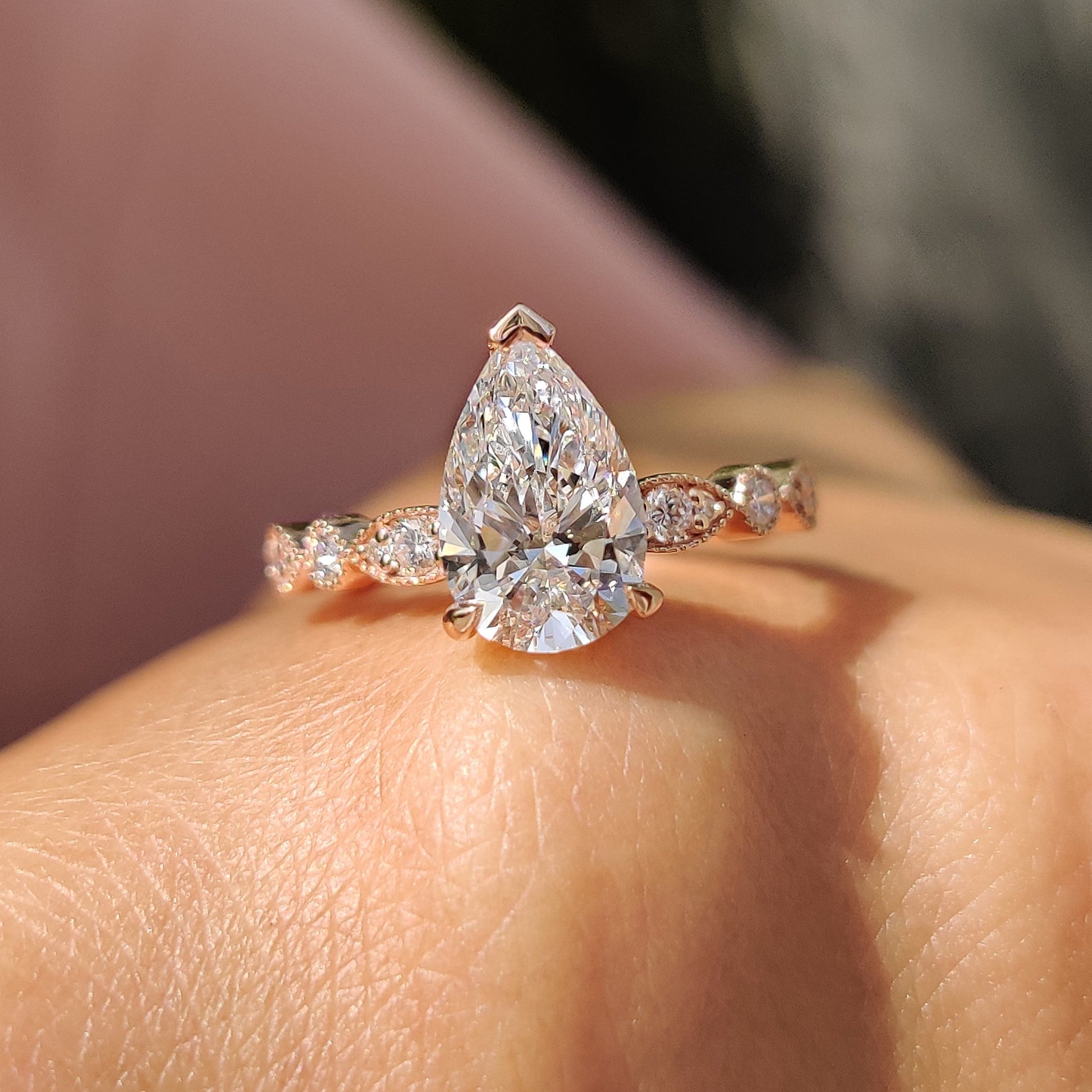 Pear Diamond Ring In Rose Gold