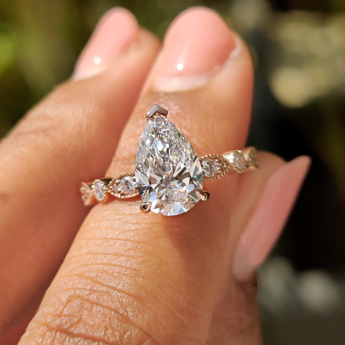 Pear Diamond Ring In Rose Gold