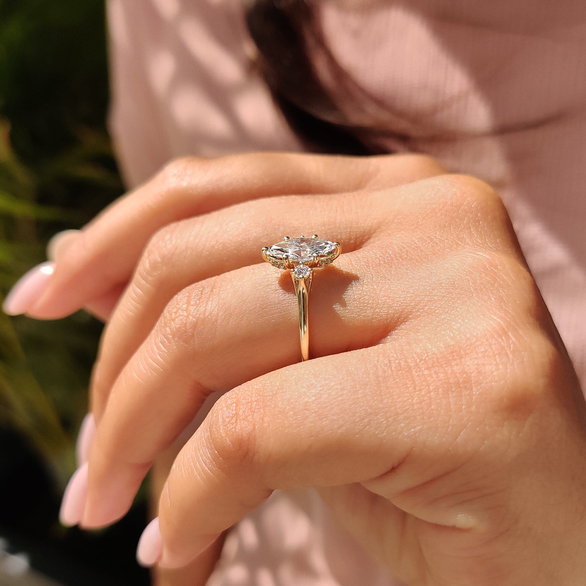 3 Stone Marquise Engagement Ring With Hidden Halo