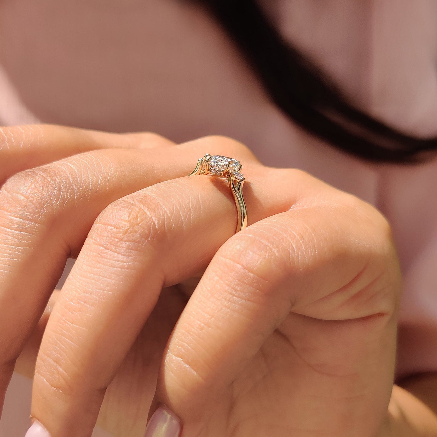 3 Stone Marquise Engagement Ring With Hidden Halo