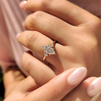 3 Stone Marquise Engagement Ring With Hidden Halo