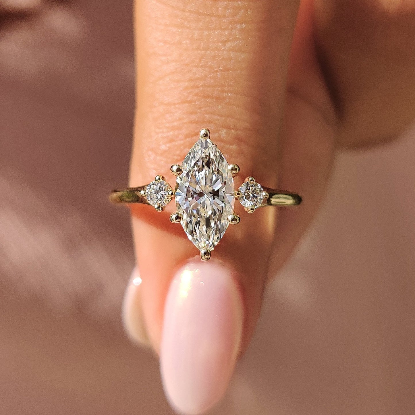 3 Stone Marquise Engagement Ring With Hidden Halo