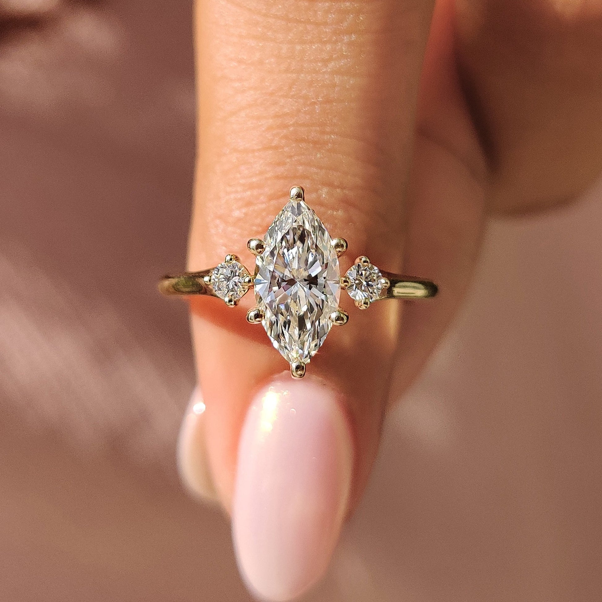 3 Stone Marquise Engagement Ring With Hidden Halo