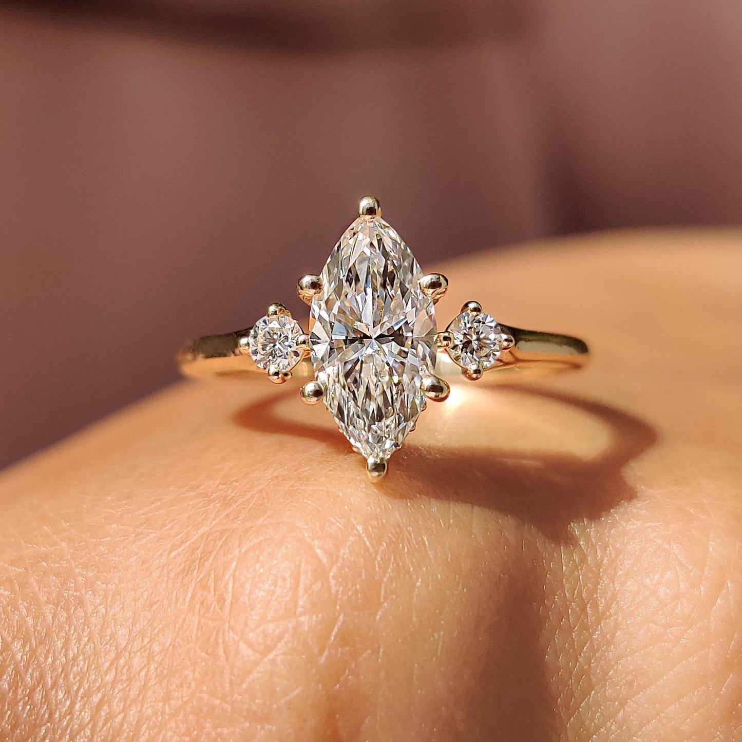 3 Stone Marquise Engagement Ring With Hidden Halo