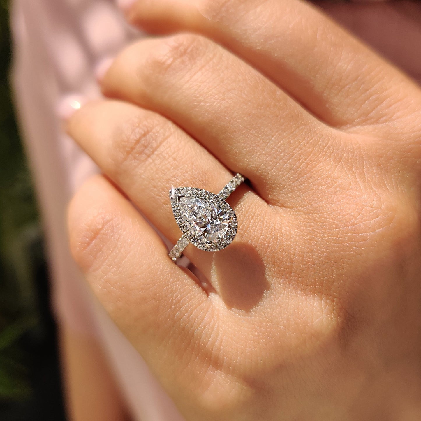 Pear Cut Halo Engagement Ring In White Gold