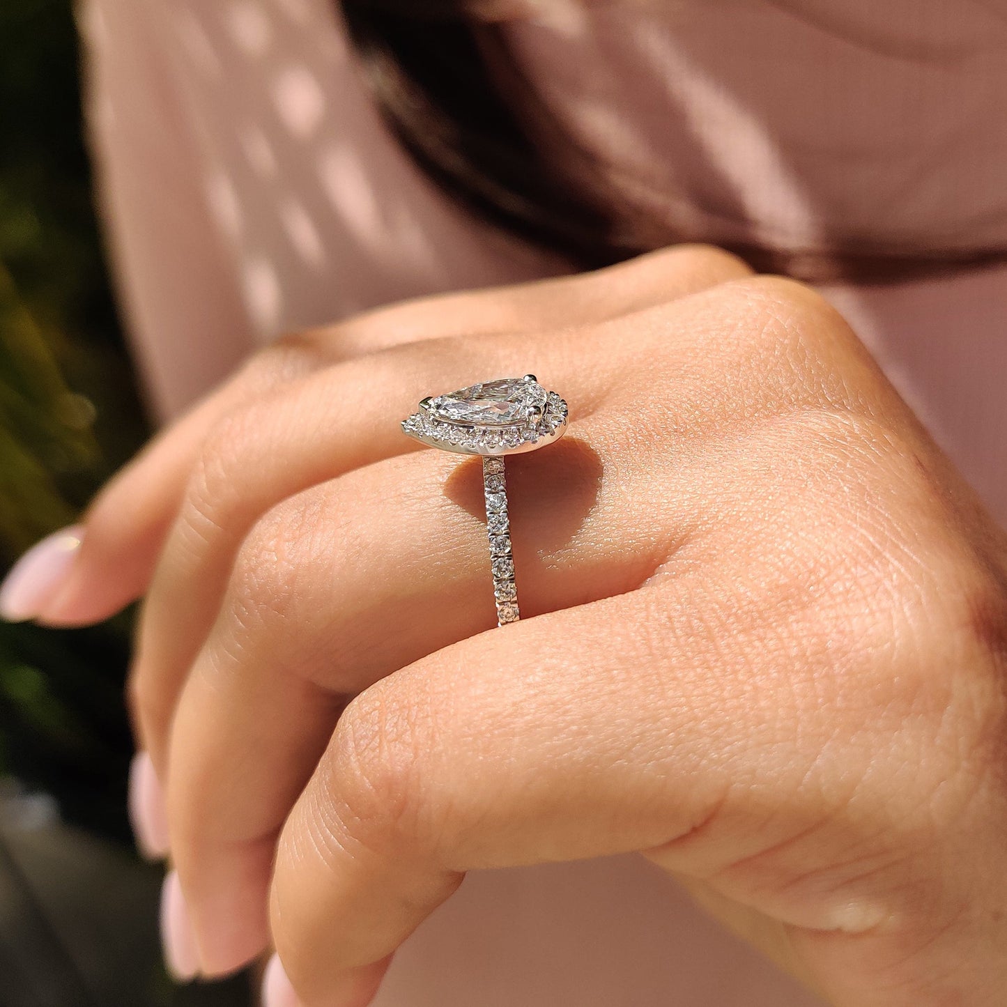 Pear Cut Halo Engagement Ring In White Gold