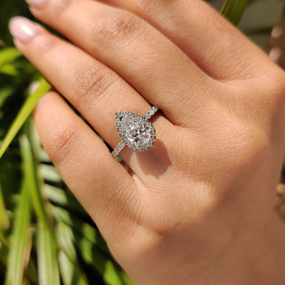 Pear Cut Halo Engagement Ring In White Gold