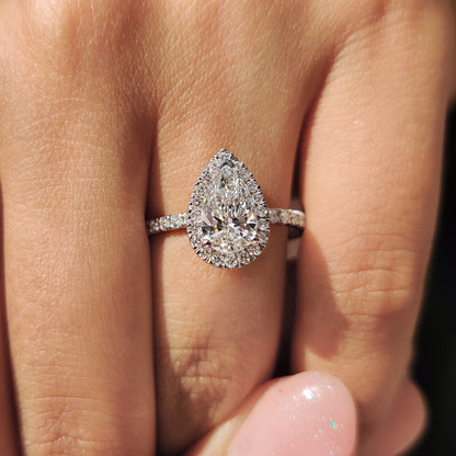 Pear Cut Halo Engagement Ring In White Gold
