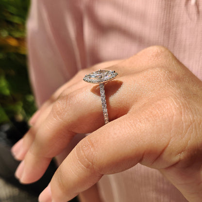Marquise Diamond Ring With Round Cut Halo Pave Setting