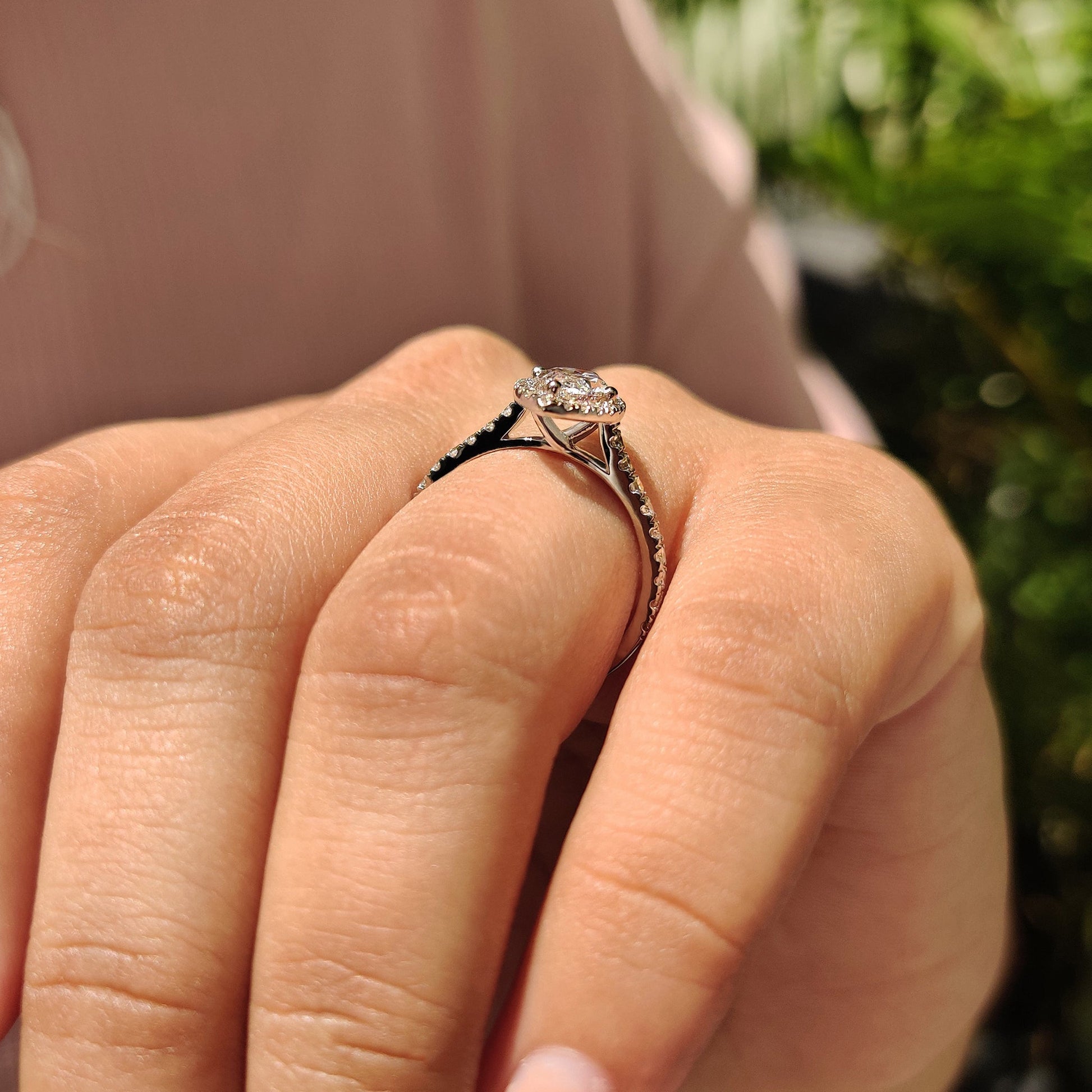 Marquise Diamond Ring With Round Cut Halo Pave Setting