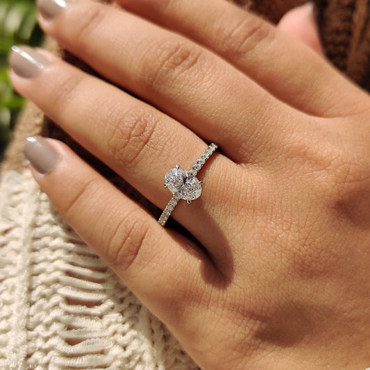 Oval Diamond Engagement Ring With Hidden Halo Setting