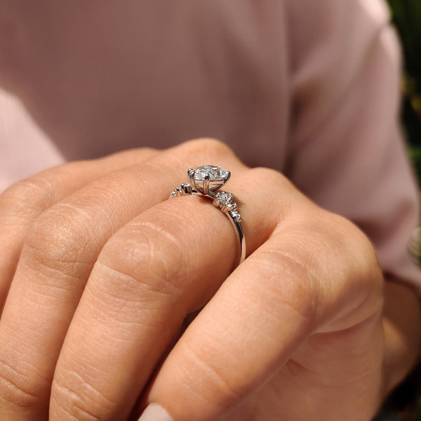 Pear Cluster Diamond Ring With Round Side Stone