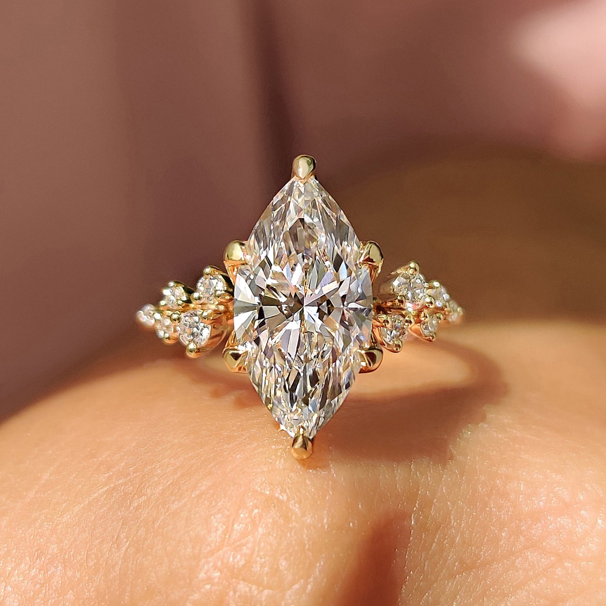 Marquise Cluster Ring With Blue Topaz Hidden Accent