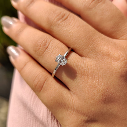 Oval Solitaire Engagement Ring With Hidden Halo