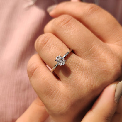 Oval Solitaire Engagement Ring With Hidden Halo
