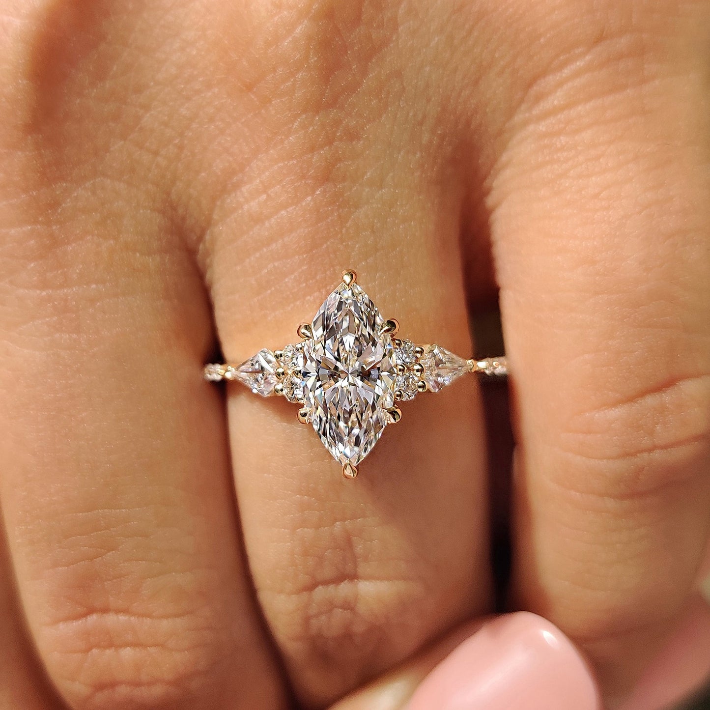 Marquise Cut Engagement Ring With Tapered Shank Band