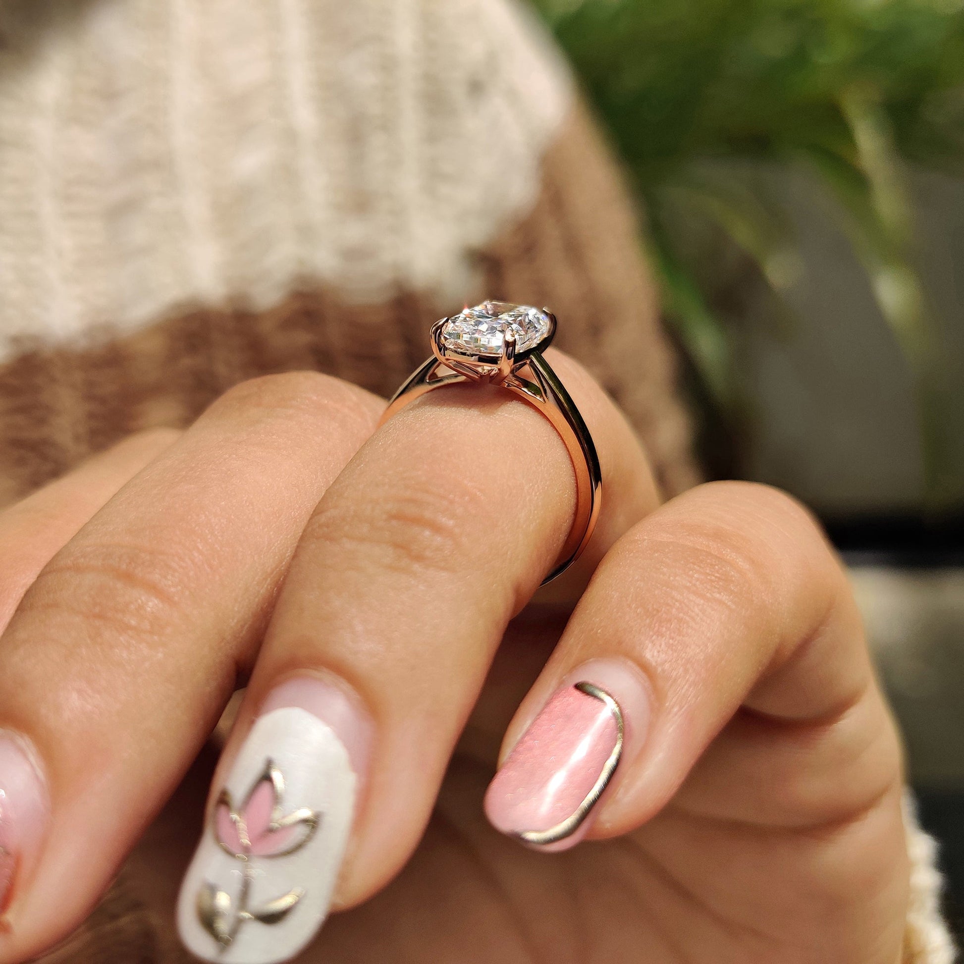 Elongated Cushion Cut Diamond Engagement Ring