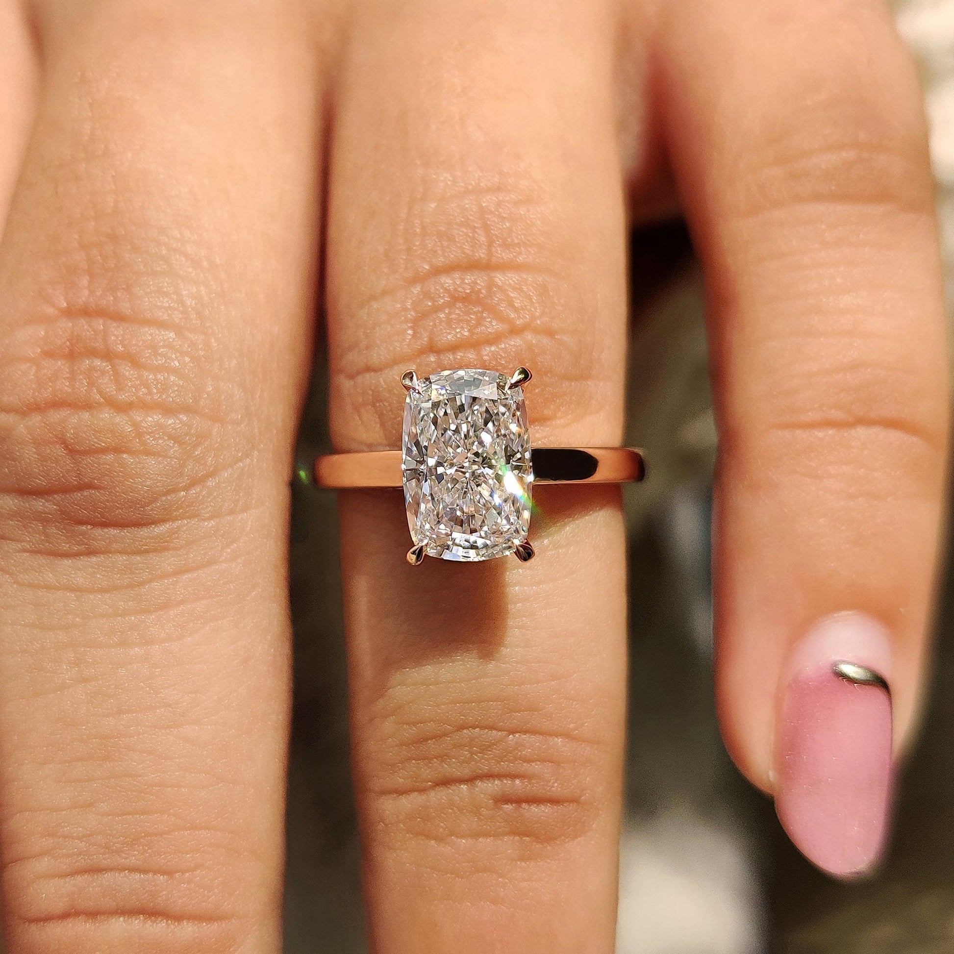 Elongated Cushion Cut Diamond Engagement Ring