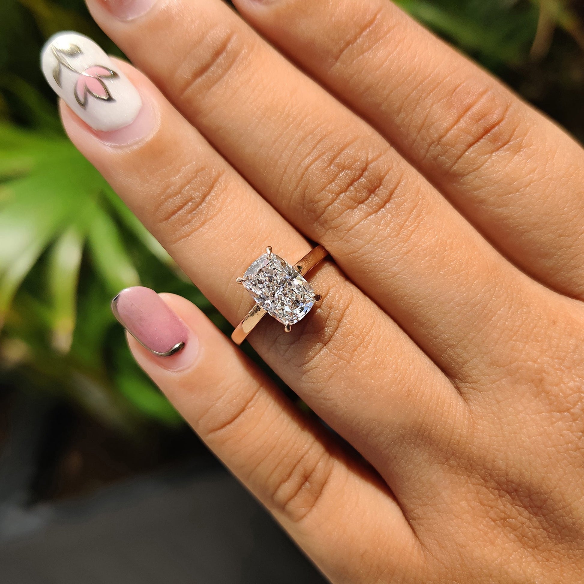 Elongated Cushion Cut Diamond Engagement Ring