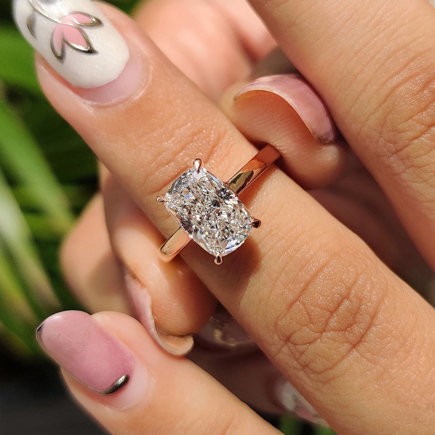 Elongated Cushion Cut Diamond Engagement Ring