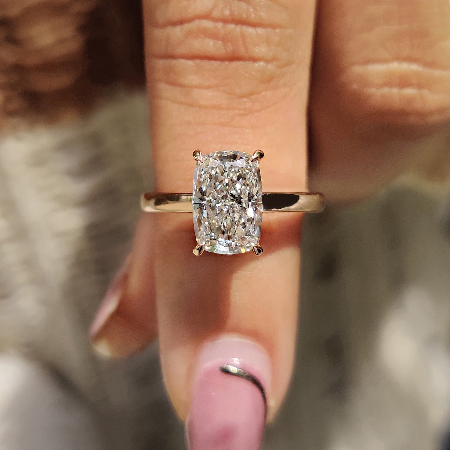 Elongated Cushion Cut Diamond Engagement Ring