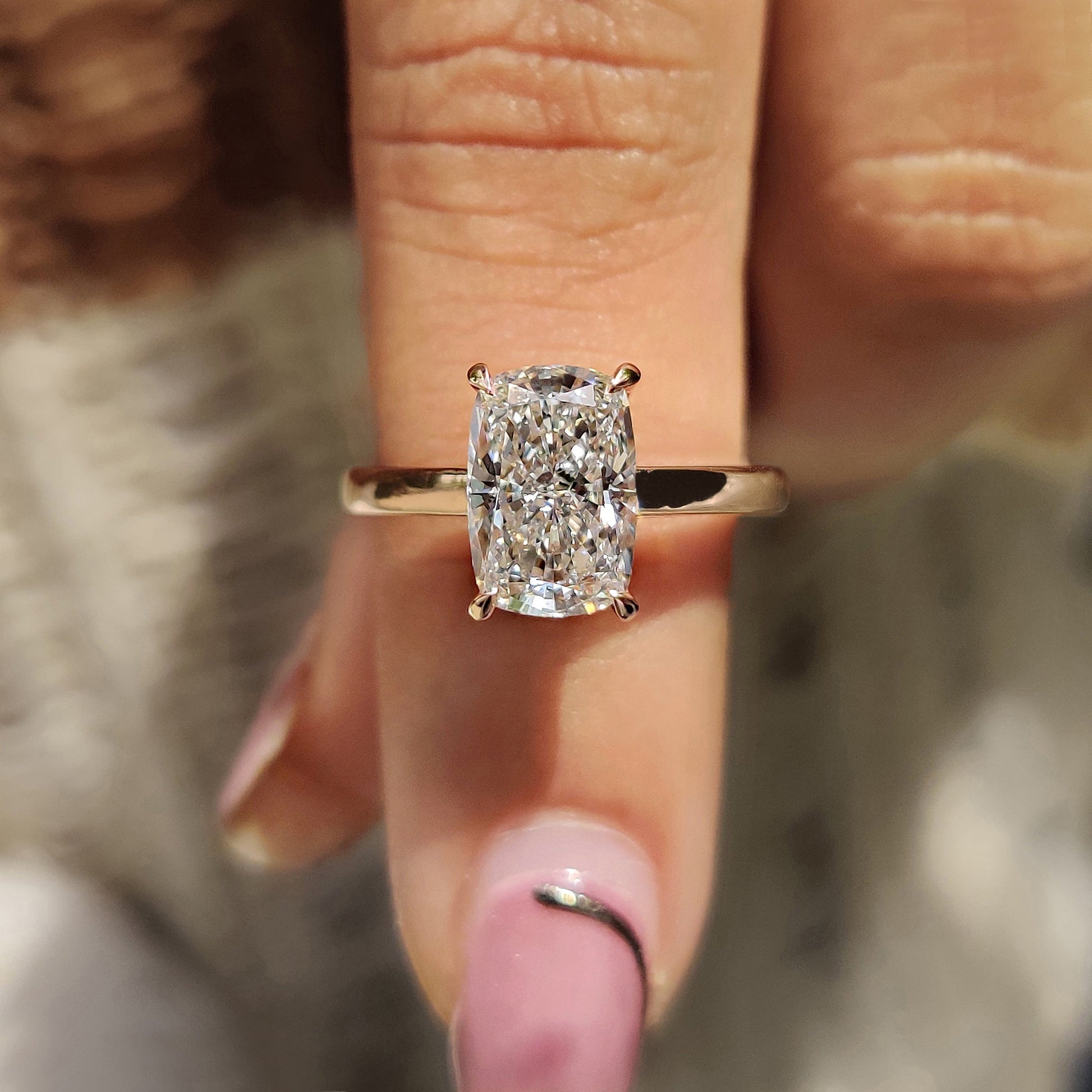 Elongated Cushion Cut Diamond Engagement Ring
